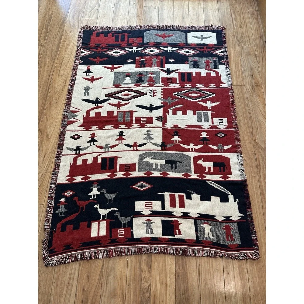 Vintage San Marcos Southwestern Navajo Locomotive Train‎ Tapestry Throw Blanket